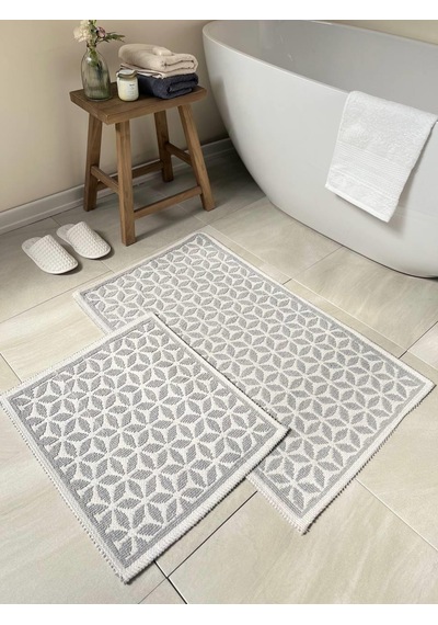 Pasific Doğal Pamuklu 2'li Banyo Paspas & Halı 60x100+50x60 Cm - Gri Gri