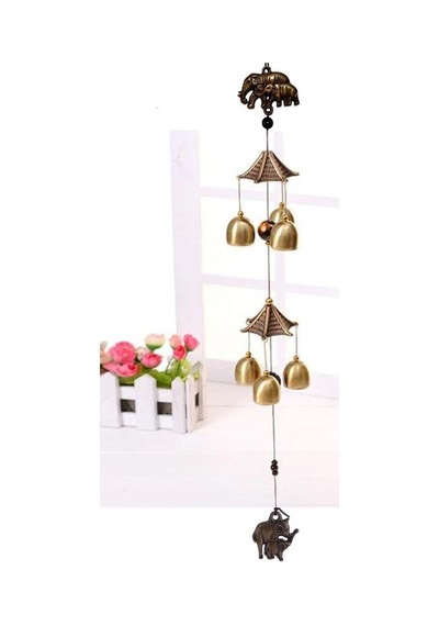 Feng Shui Metal Rüzgar Çanı Iki Katlı Bereket Filleri 6 Çan