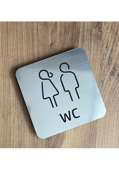 Metal Görünümlü Modern WC Yönlendirme Levhası