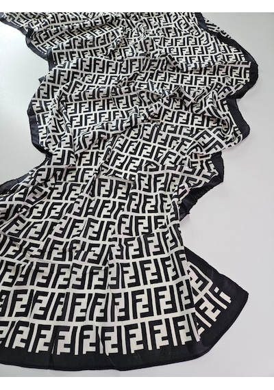Miorel Scarfs F Desen İthal Vual İpek Şal Aksesuar Fular Silk Scarfs Shawl Hijab Beyaz