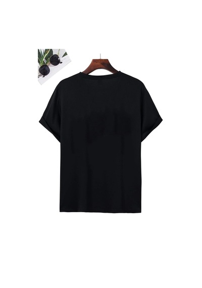 Unisex Saturn Baskılı Kısa Kol T-shirt SIYAH