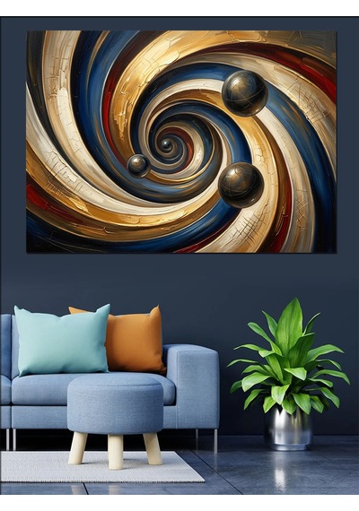 Altın Ve Siyah Spiral Girdap Dekoratif Kanvas - Mdf Ahşap Tablo