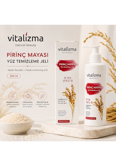 Pirinç Mayası Yüz Temizleme Jeli - Aydınlatıcı, Leke Karşıtı Ve Gözenek Sıkılaştırıcı - Arbutin & Niasinamid 200 Ml