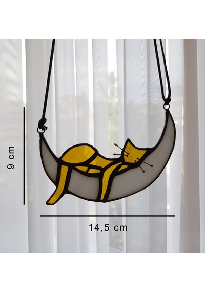 Cam Vitray Pencere Dekorasyonu, Gerçek Cam, Uyuyan Kedi