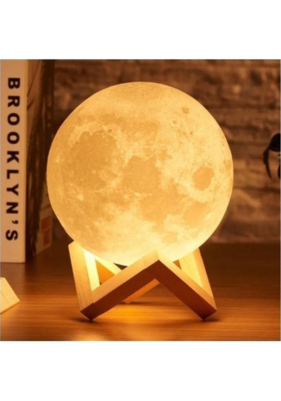 Dolunay Ay 3d Işıklı Standlı Pilli Dekoratif Gece Lambası Hediyelik Küre Led 12 Cm Çok Renkli