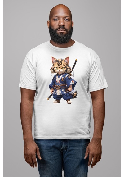 Japon Samuray Kılınç Unisex Unisex Beyaz Organik Baskılı T-shirt Penye Yüksek Kalite Beyaz