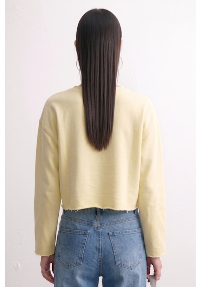 Barrels And Oıl Kadın Bisiklet Yaka Oversize Kısa Swaetshirt - Sarı Sarı
