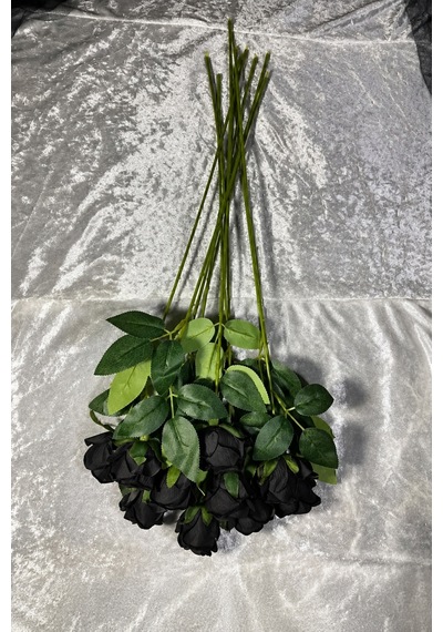 Kaliteli 10 Lu Siyah Yapay Kadife Gül Ev Vazo Dekor Süsü Özel Gün Çiçeği Yapay Çiçek 45-50 Cm Siyah - 929118804 Siyah