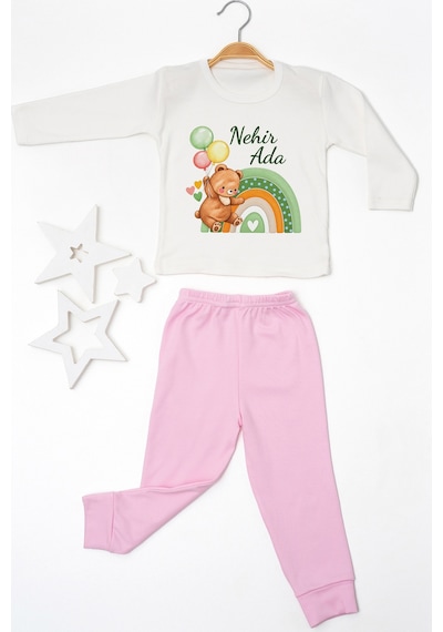 Pia Baby İsimli Kız Çocuk Pijama Takımı %100 Pamuk Penye İsme Özel Baskılı Kişiselleştirilebilir Pijama Seti 20831p14pi Krem