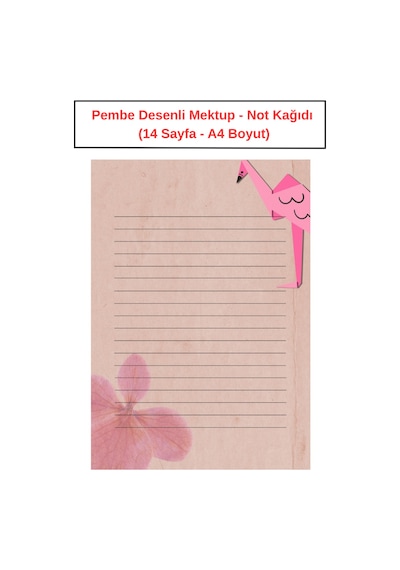 Pembe Desenli Mektup Not Kağıdı 14 Sayfa A4 Boyut