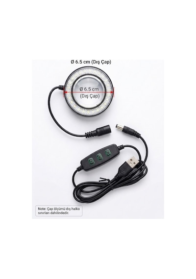 6.5 Cm Led Halka Işıklı Büyüteç Lambası - Usb'li Ve Kumandalı Masaüstü Aydınlatma Renkli