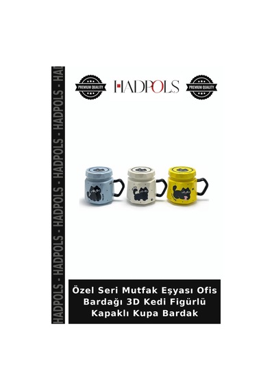 Özel Seri Mutfak Eşyası Ofis Bardağı 3d Kedi Figürlü Kapaklı Kupa Bardak Diğer