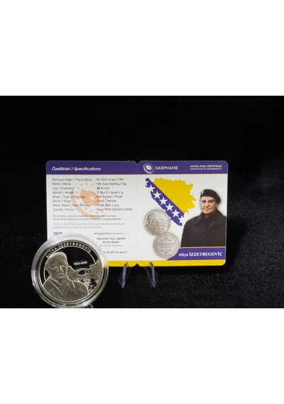 Aliya İzzetbegoviç Gümüş Sikkesi Darphane, 925 Ayar, Proof Hatıra Para