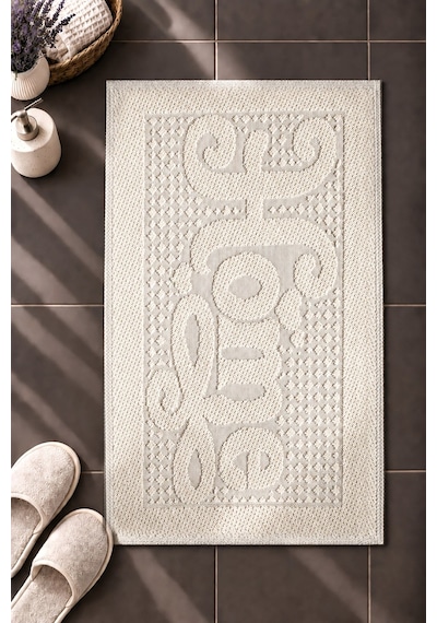 Sakura Sk011a Doğal Pamuk 2'li Banyo Paspas Seti 60x100 60x50cm Kaymaz Taban Makinada Yıkanabilir Krem-bej