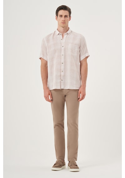 Morven Erkek Bej Keten Trend Regular Fit Düğmeli Yaka Kısa Kol Gömlek 25ys004023653 Bej Bej