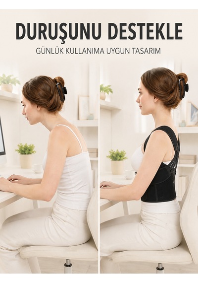 Dik Duruş Ve Postür Korsesi Ayarlanabilir Çapraz Lastikli Sırt Bel Desteği - Lisinya