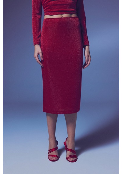 Sateen Parlak Kalem Etek - Kırmızı-135652 Kırmızı