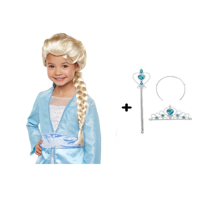 Örgülü Karlar Ülkesi Frozen Elsa Peruğu Tacı Ve Sopası Çocuk Boy Diğer