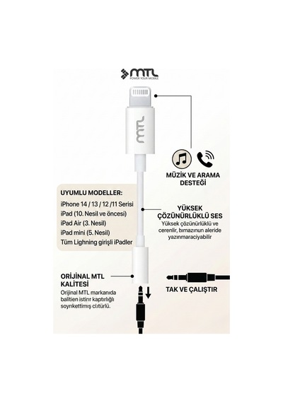 Lightning To 3.5mm Kulaklık Jack Adaptör İphone Ve İpad Uyumlu Ses Dönüştürücü Aux Çevirici