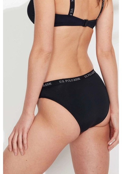U.S. Polo Assn. Kadın Siyah Kalın Kenarlı Lastikli Bikini Alt Siyah