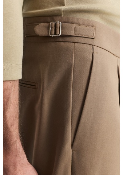 Antioch Relaxed Yün Karışımlı Pileli Pantolon Camel