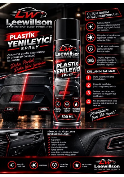 Plastik Yenileyici Sprey 500 Ml Araç Torpido Tampon Trim Parlatıcı Koruyucu 500ml
