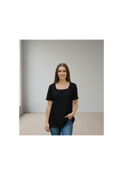 Lyvean Kare Yaka Oversıze Kısa Kollu Tshirt Siyah