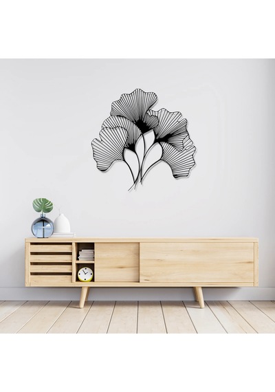 Ginkgo Bilbao Yaprağı Metal Tablo Siyah