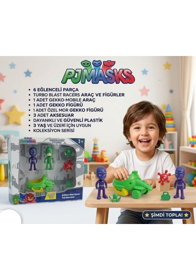 Pijamaskeliler Gekkonun Yarışı 6 Parçalı Kertenkele Arabalı 2 Figür 4 Aksesuarlı Oyuncak Figür Seti