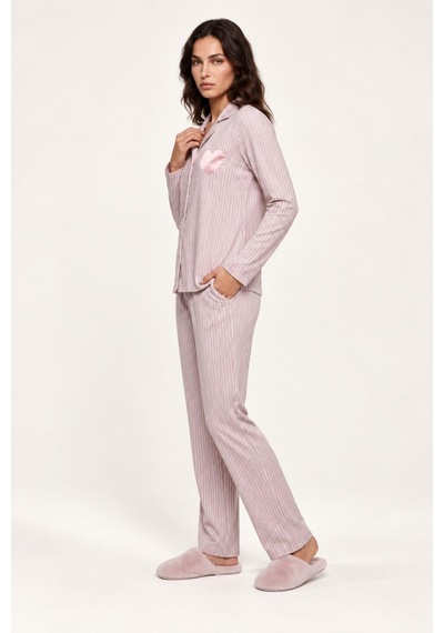Gd Goldoremi Kadın Premium Gömlek Yaka Önden Düğmeli Regular Fit Çizgili Uzun Kollu Pijama Takım PEMBE Gd Goldoremi Kadın Premium Gömlek Yaka Önden Düğmeli Regular Fit Çizgili Uzun Kollu Pijama Takım PEMBE