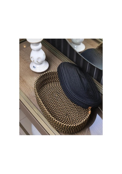 Hasır Jüt Sepet Oval Kapaklı Organizer Düzenleyici 30x20x10 Cm Kırçıl Siyah Kırçıl Siyah