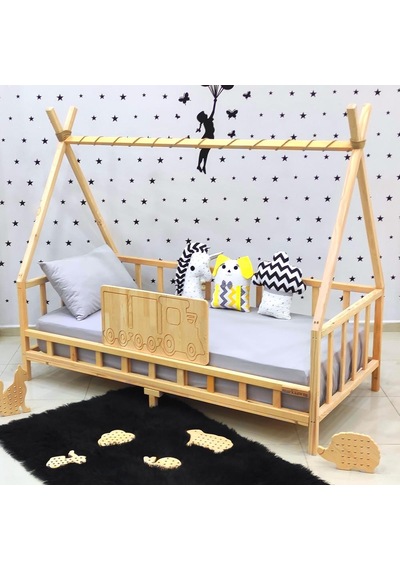 Markaawm Montessori Yatak Ahşap Karyola Çocuk Ve Bebek Beşiği Tren Akçaağaç
