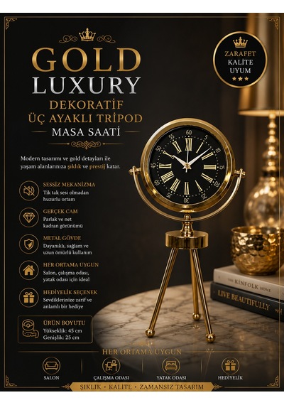 Imperial Gold Üç Ayaklı Metal Masa Saati