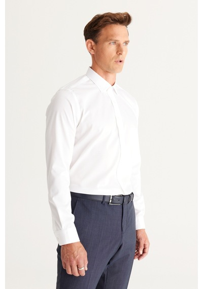 AC&Co / Altınyıldız Classics Erkek BEYAZ Ütü Gerektirmeyen Non-İron Slim Fit Dar Kesim %100 Pamuk Gömlek Beyaz AC&Co / Altınyıldız Classics Erkek BEYAZ Ütü Gerektirmeyen Non-İron Slim Fit Dar Kesim %100 Pamuk Gömlek Beyaz