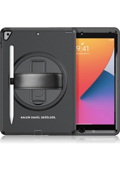 İpad 10.2 7.nesil Kılıf Hand Strap Tablet Kılıfı - Siyah Diğer