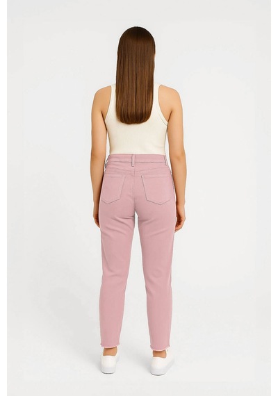 Kadın Paçası Püskül Detaylı Jean Pantolon Pembe