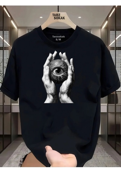 Tarzsokak Unisex Kod 19 Eyelash Desen T-shirt Siyah