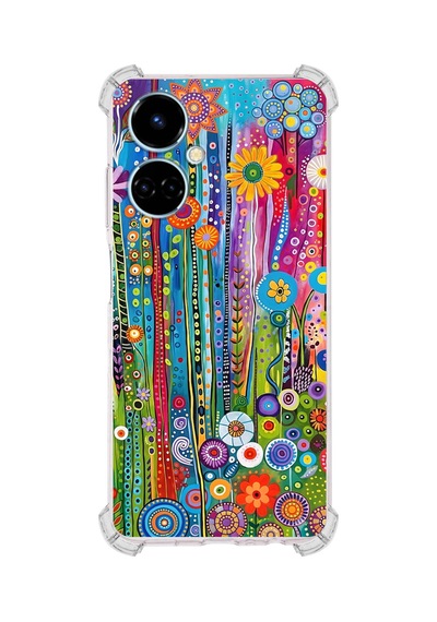 Printify Tecno Camon 19 İle Uyumlu Düşlerin Dansı Serisi Folklorik Bahçe Tasarımlı Uv Baskılı Köşe Korumalı Antişok Kılıf Şeffaf