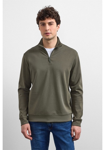 Backandbond Haki Regular Fit Yarım Fermuarlı Sweatshirt