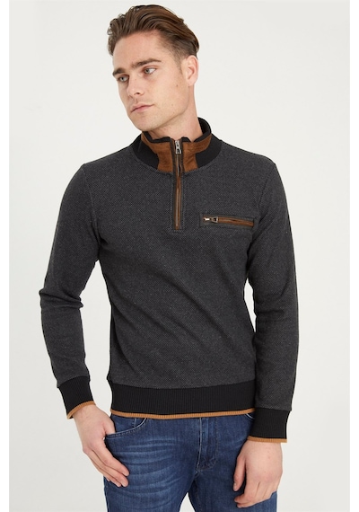 1039 Dewberry Erkek Sweatshırt-siyah-gri Siyah-gri