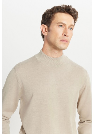 AC&Co / Altınyıldız Classics Erkek Bej Yünlü Standart Fit Normal Kesim Yarım Balıkçı Yaka Basic Triko Kazak Bej AC&Co / Altınyıldız Classics Erkek Bej Yünlü Standart Fit Normal Kesim Yarım Balıkçı Yaka Basic Triko Kazak Bej