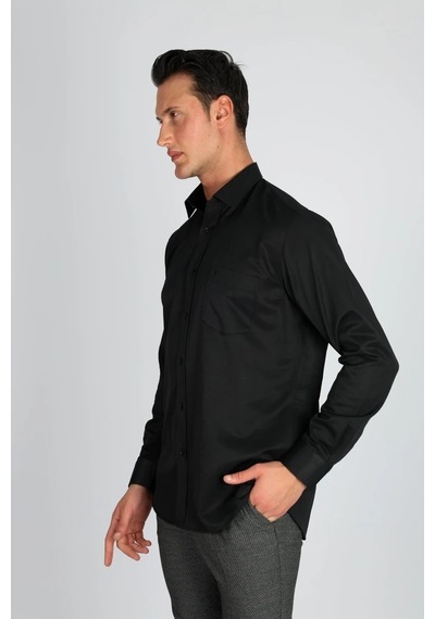 Lorenzo Mazzoli Soft Saten R 500 Siyah Erkek Gömlek Siyah