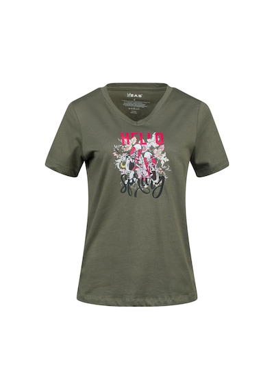 2as Alone Baskılı V Yaka Kadın T-shirt 402 Haki