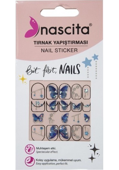 Nascita Tırnak Üstü Sticker Mavi Kelebek Temalı