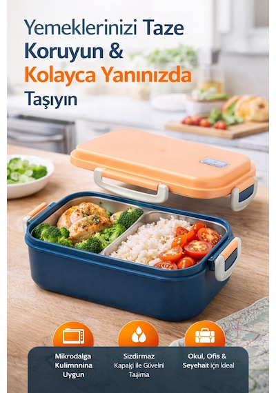 Emilahome Aura Beslenme Kabı Çelik Bölmeli 150-300 Ml 2 Bölmeli Lacivert - 865597056 Lacivert