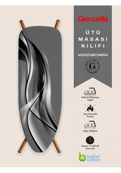 Hediyeli Linea Ütü Masası Kılıfı Bezi Örtüsü Açık Gri