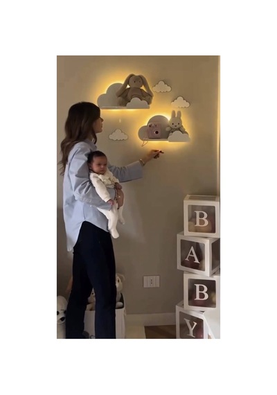 Ahşap 2 Li Bulut Duvar Rafı Pilli Led Gece Lambası Dekoratif Bebek Çocuk Odası Rafı 3 Ahşap Bulut Süs Hediyeli Beyaz
