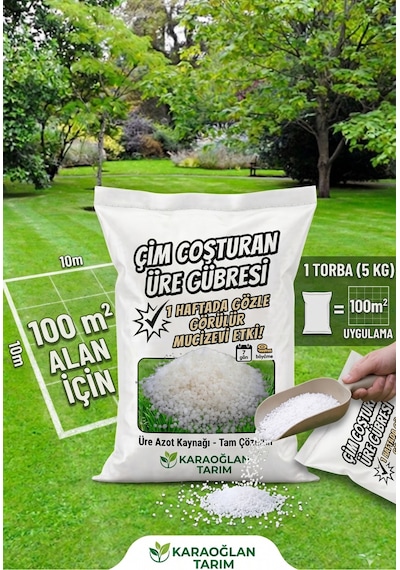 Çim Coşturan Üre Gübresi %46 5 Kg - Çim Yeşillendirici Hızlı Etki 1 Haftada Mucize Etki 100m2 Alana Yetmektedir 1 Adet