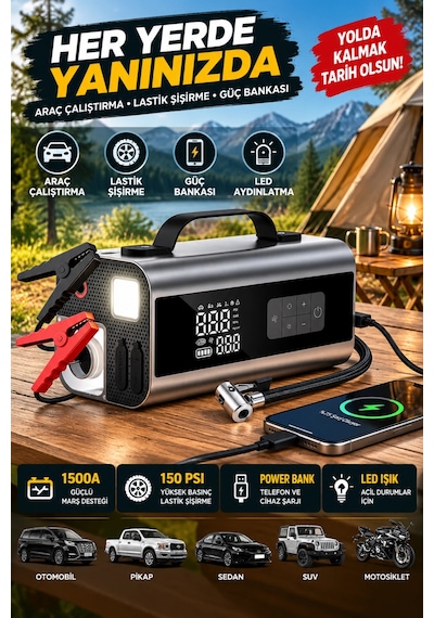 Castu Cs69 Plus Max 10 İn 1 Akü Takviye Cihazı 18000 Mah Kompresör Araç Süpürgesi Powerbank