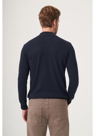 İmza Lacivert-füme Balıkçı Yaka Uzun Kol Örme Comfort Fit Pamuklu Kazak 1012265154 Lacivert - Füme